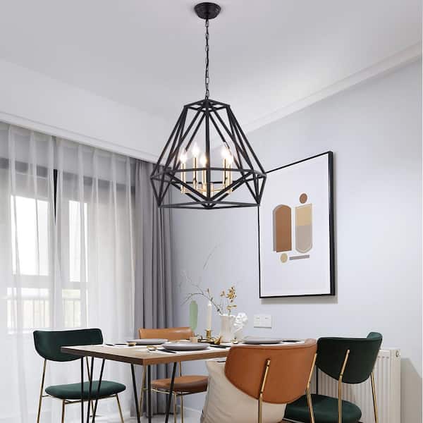 5-Light 18.5 in. Black And Gold Modern Lantern Dimmable Pendant Dining Kitchen Foyer Bedroom Lighting，ETL Listed