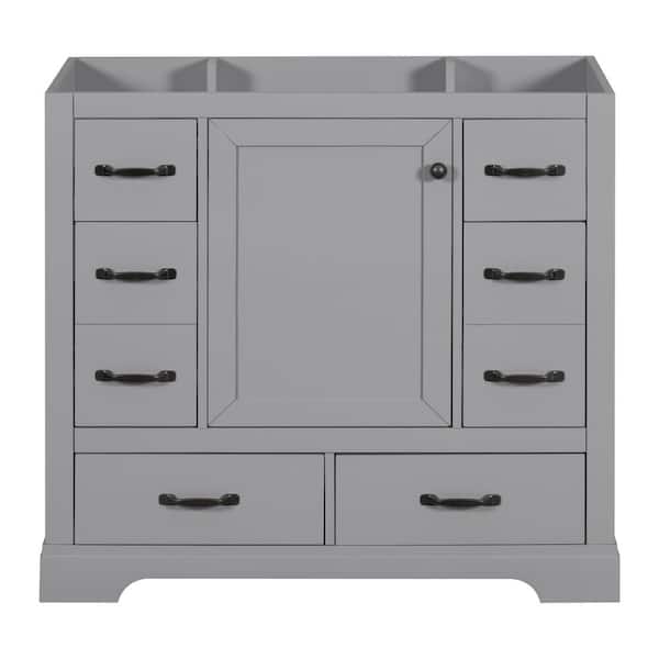Ziyudura 36 in. Freestanding Bath Vanity Cabinet without Top in Gray, Six Drawers, Drawer Divider