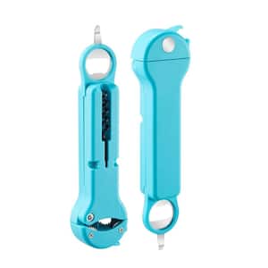 Jar Opener Multi 7 in 1 Kitchen Opener Tool with Retractable Magnetic Lid Opener for Seniors Cyan