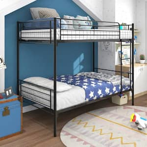 Amaya Bed Frame Black Twin Over Twin Bunk Bed With Rails and Ladder