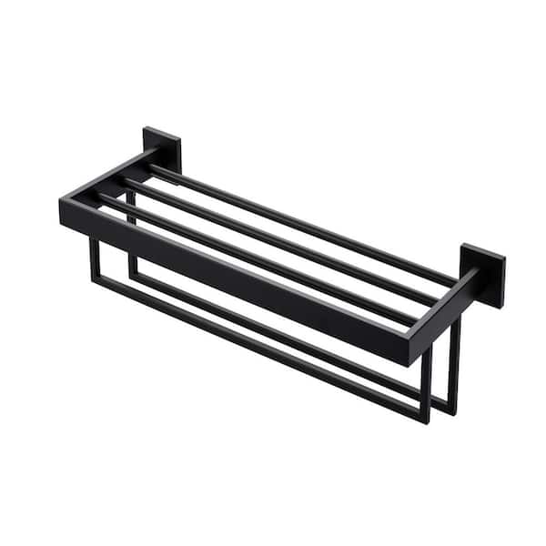 AVITAS 20 in. Stainless Steel Wall Mounted Towel Rack with Double Towel Bars for Bathroom in Matte Black