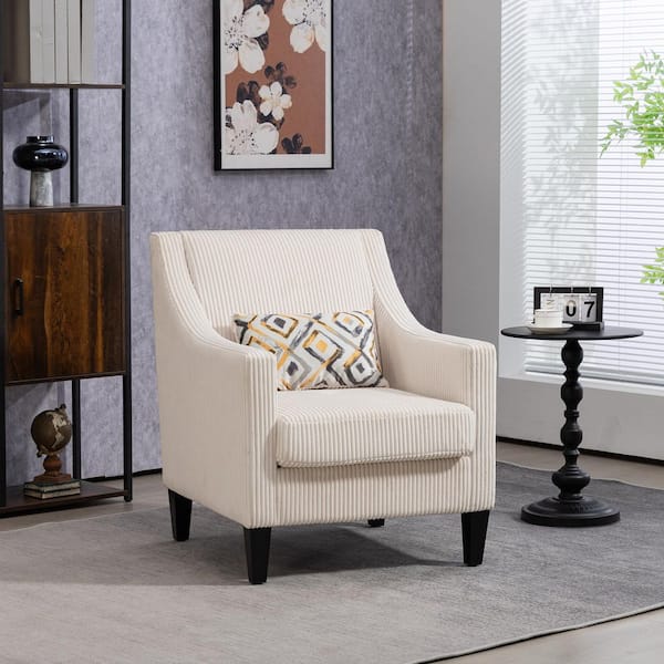 HOMEFUN Modern Beige Corduroy Upholstered Accent Chair with Wooden Legs