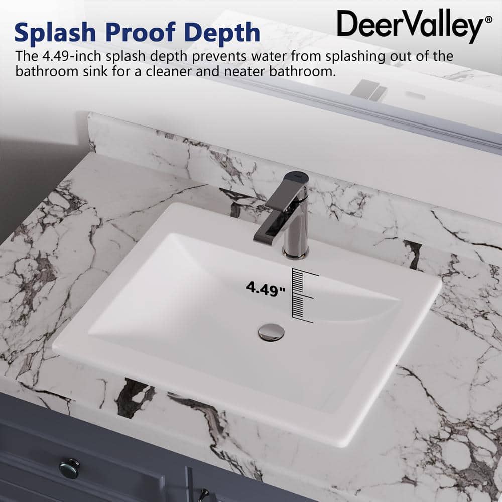 21'' White Gloss Ceramic Rectangular Drop-In Bathroom Sink