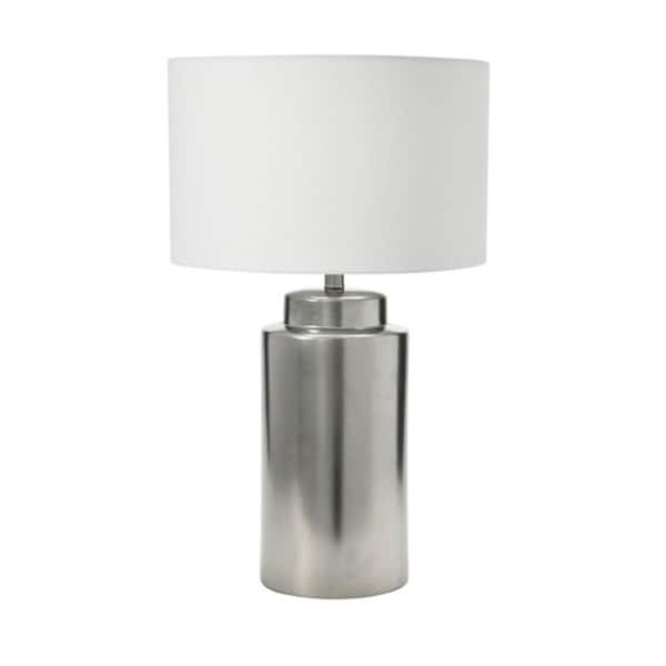 Storied Home 28 .25 in. Metallic Silver Glaze Table Lamp with Linen Shade