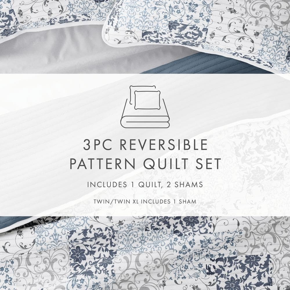 Dusk Blue Full Reversible Microfiber Quilt Set