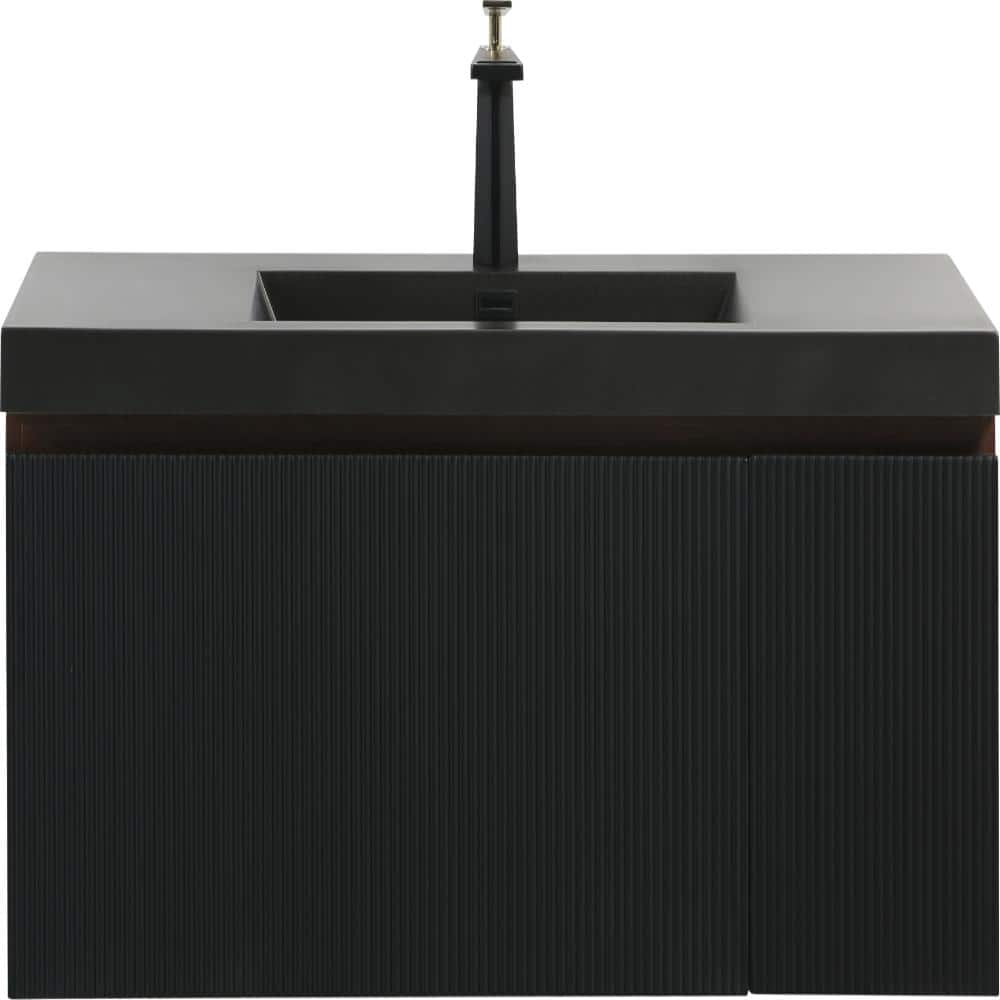 48 in. Wall-Mounted Floating Bathroom Storage Cabinet featuring Smoked Walnut Finish with Black Quartz Sand Top price history on PriceWatchPro