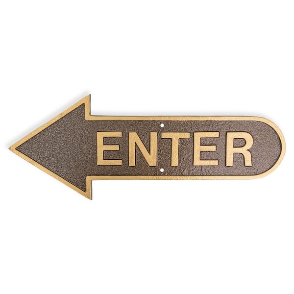 Montague Metal Products 6" x 15.5" Left Arrow Enter Statement Plaque Sign-Hammered Bronze