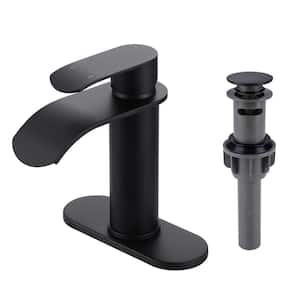 Single Handle Single Hole Bathroom Faucet with Pop-Up Drain Included in Matte Black