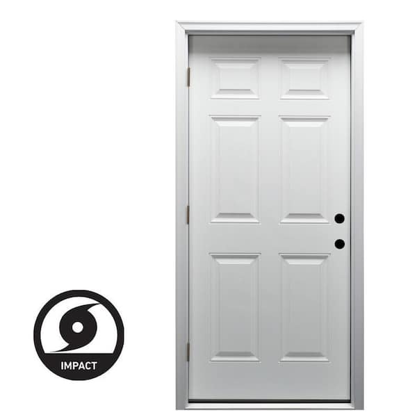 36 in. x 80 in. Severe Weather Right-Hand Outswing 6-Panel Primed Fiberglass Smooth Prehung Front Door