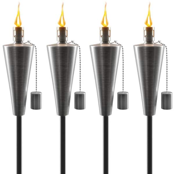 Outdoor Torches with Wick aand Snuffer Cap Set of 4 (Cone), Citronella Oil Lamp, 3 in. x 60 in. Metal Oil Outdoor Torch