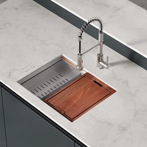 Rivage Stainless Steel 22 in. Single Bowl Undermount Workstation Kitchen Sink