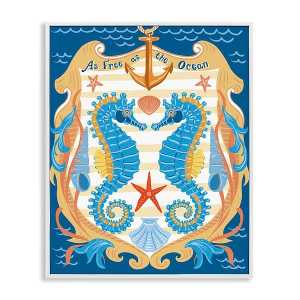 Stupell Industries Free As Ocean Seahorses by Jo Reid White Framed Coastal Giclee Art Print 20 in. x 16 in.