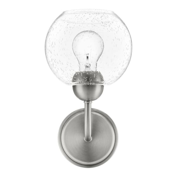 Jill 1-Light Brushed Nickel Sconce Seeded Glass