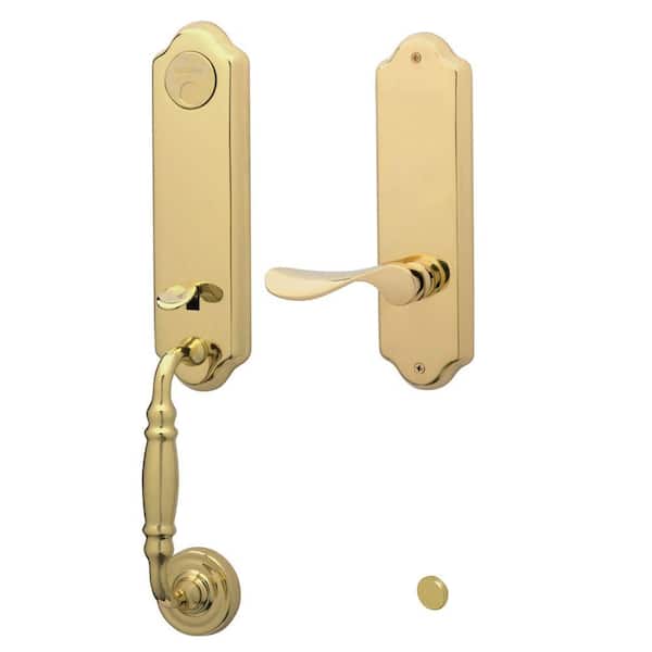 Schlage Florence Handleset with Champagne Interior Lever Right Hand Bright Brass - Dummy Style-DISCONTINUED