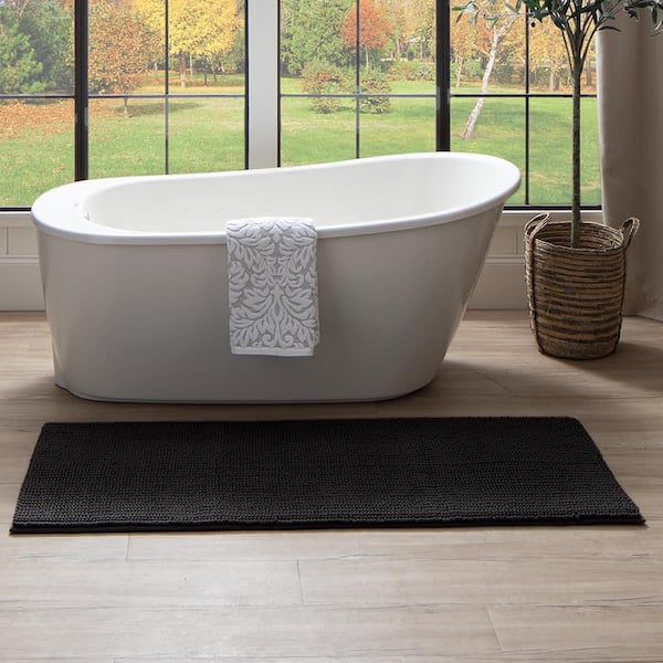 Homespun Noodle 24 in. x 60 in. Charcoal Gray Polyester Machine Washable Bath Mat