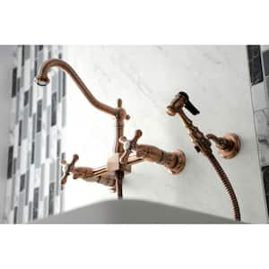 Heritage 2-Handle Wall-Mount Kitchen Faucet with Side Sprayer in Antique Copper