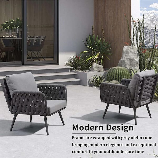 LEAF Aluminum and Frame Furniture Conversation cushions, PPL04-SF04-AR-02 Grey - 4-Pieces with Rope Outdoor Home PURPLE Set Table Depot The Patio
