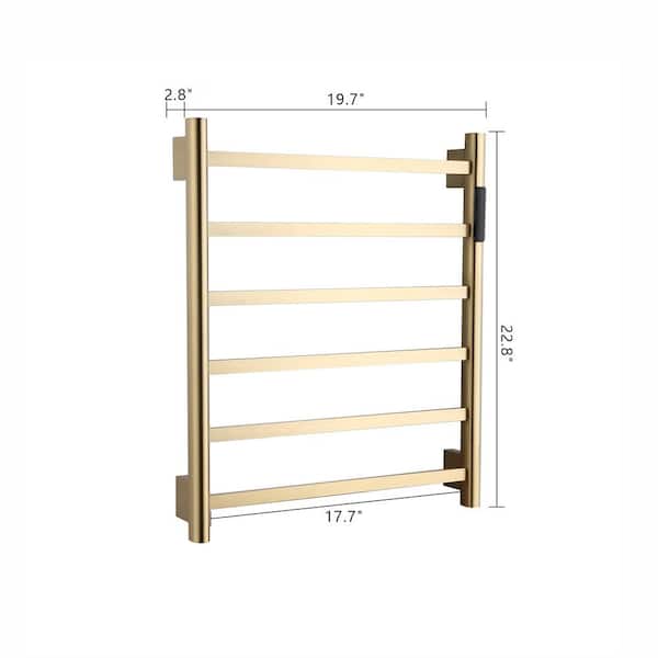 Unbranded 6-Bar Plug-in/Hardwired Wall Mounted Electric Towel Warmer Rack in Brushed Gold with Timer Waterproof JYTowelW2