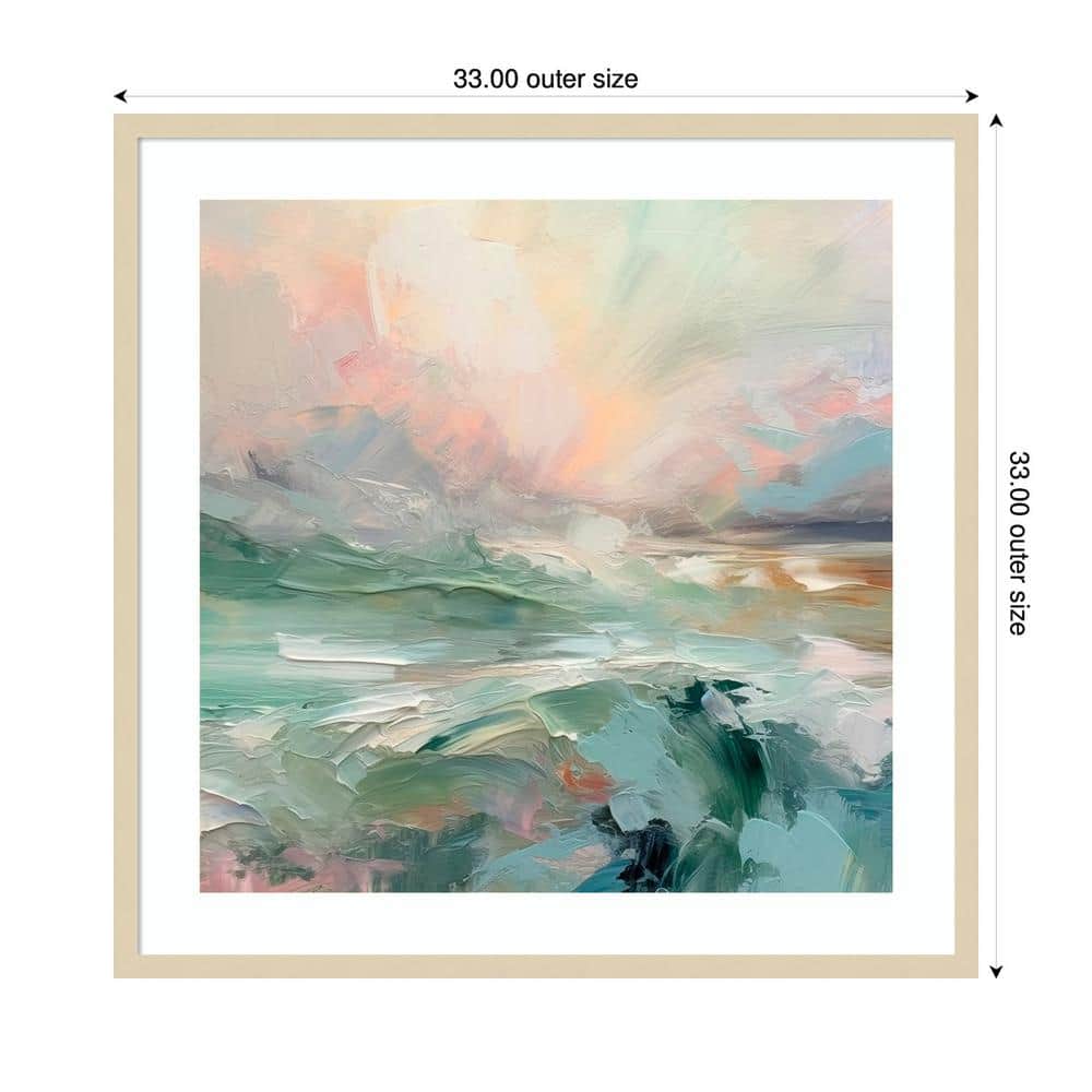 Pink Morning Abstract Coastal Landscape 33"x33" Wood Framed Wall Art