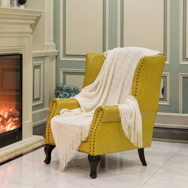 Mustard and discount white throw blanket