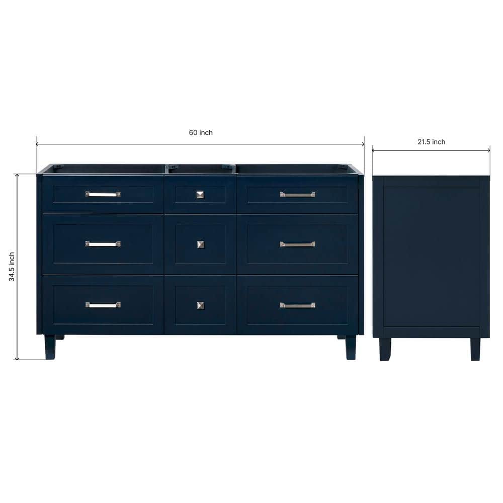 Midnight Blue 60" Double Freestanding Wood Vanity Cabinet