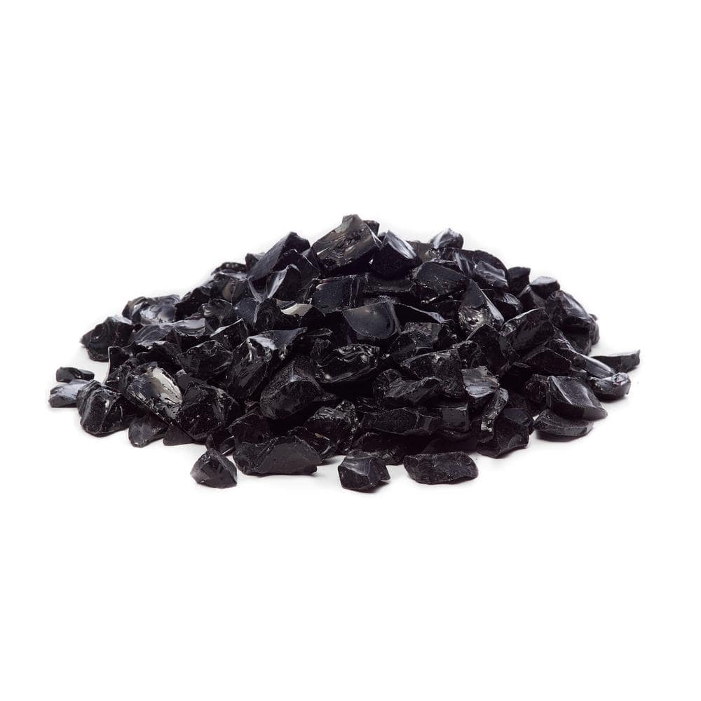 Elegant Black Tempered Broken Fire Glass, 25 lb Bag