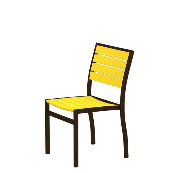 POLYWOOD Euro Textured Bronze Plastic Outdoor Patio Dining Side Chair with Lemon Slats