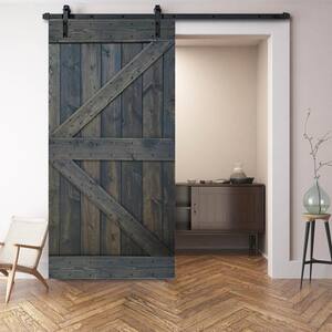 K Series 42 in. x 84 in. DIY Carbon Grey Finished Knotty Pine Wood Barn Door Slab