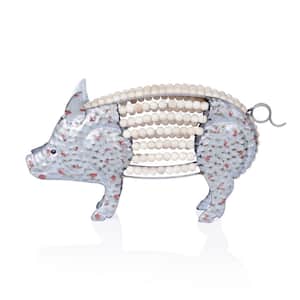 Metal Pig with Hollow Head and Wooden Beaded Body Decor