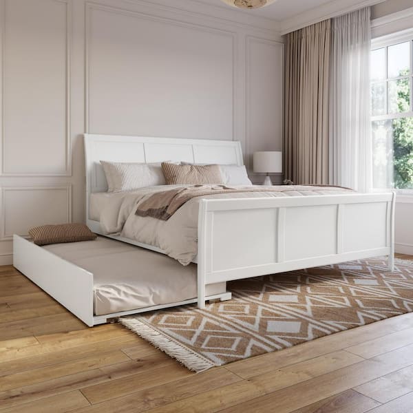 AFI Portland White Solid Wood Frame King Platform Bed with Matching Footboard and Twin XL Trundle