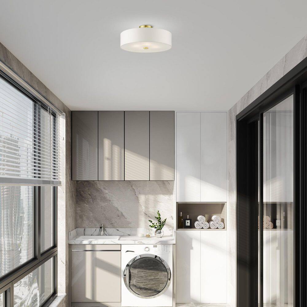 Satin Brass 18'' Drum Semi-Flush Mount Ceiling Light