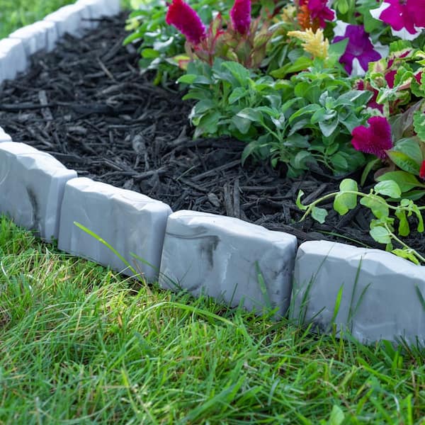 10 ft. L x 2.7 in. H Decorative Faux Stone Dark Gray Plastic No-Dig Landscape Edging Kit-4 Pack