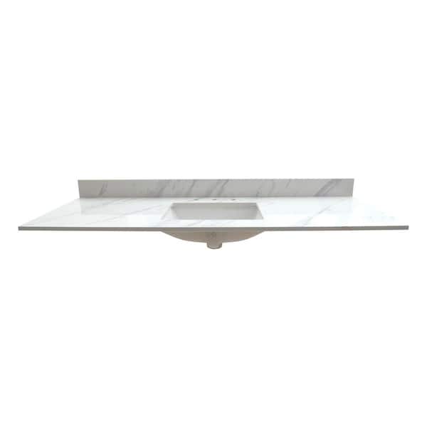 A&A Surfaces Calacatta Lumas 61 in. W x 22 in. D Engineered Marble Vanity Top in White with White Rectangle Single Sink