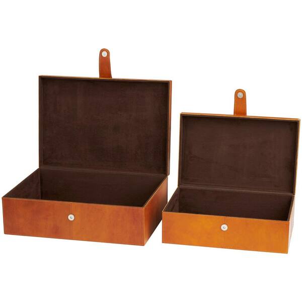 Litton Lane Rectangle Leather Storage Box with Snap Front