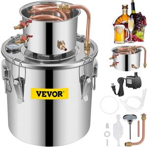 3 Gal. Wine Distiller with Condenser and Pump 48-Cup Distilling Kit with Build-in Thermometer for DIY Alcohol, Silver