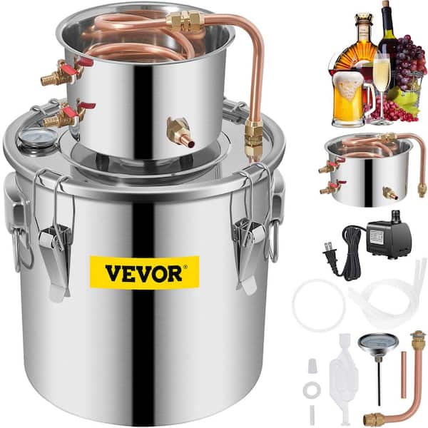 VEVOR Alcohol Distiller 3 Gal. Stainless Steel Whiskey Making Kit with Circulating Pump & Build-In Thermometer for DIY Alcohol