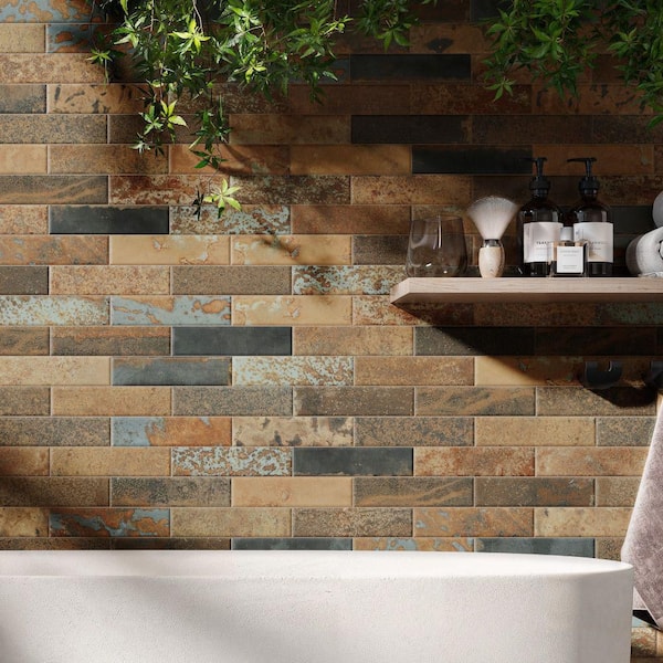 Merola Tile Maheno Brick Mix 2-3/8 in. x 9-3/4 in. Porcelain Floor