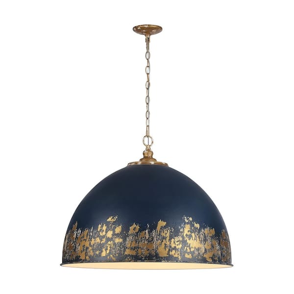 Alison 21.25 in. 8 Light Vintage Gold Pendant Light with Antique Matte Navy Shade