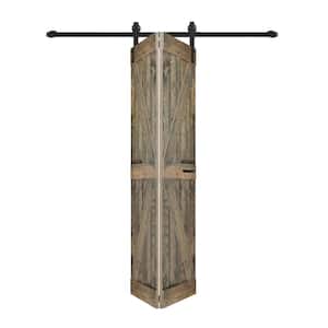 K Style 48 in. x 84 in. (24 in. x 84 in. x 2-Panels) Aged Barrel Solid Wood Bi-Fold Barn Door Hardware -Assembly Needed