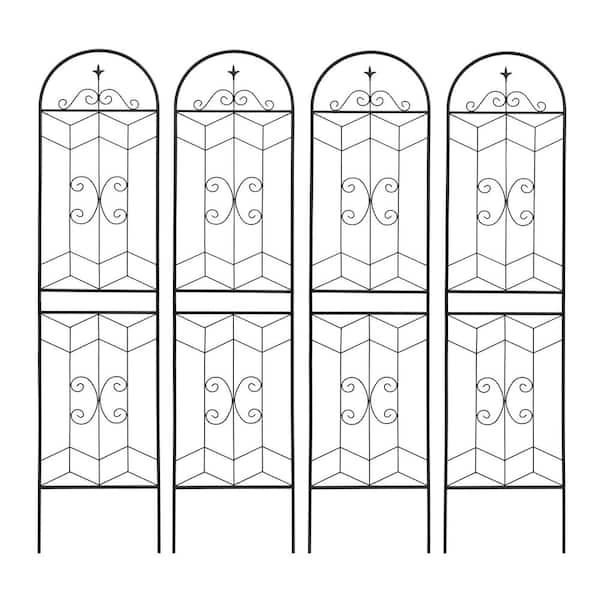 Sudzendf 86.7 in. Outdoor Garden Metal Rustproof Plant Climbing Trellis Black, 4 Pieces