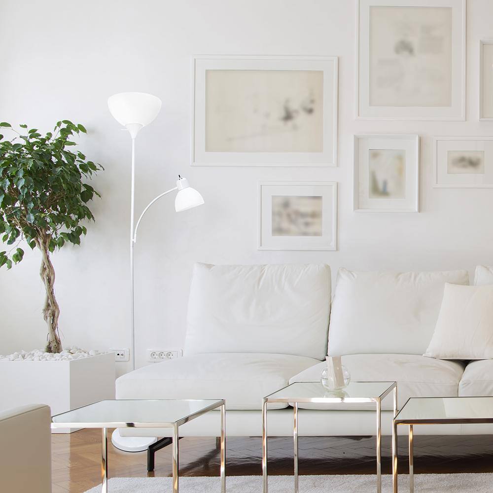 Modern Torchiere Floor Lamp with Adjustable Reading Light - White