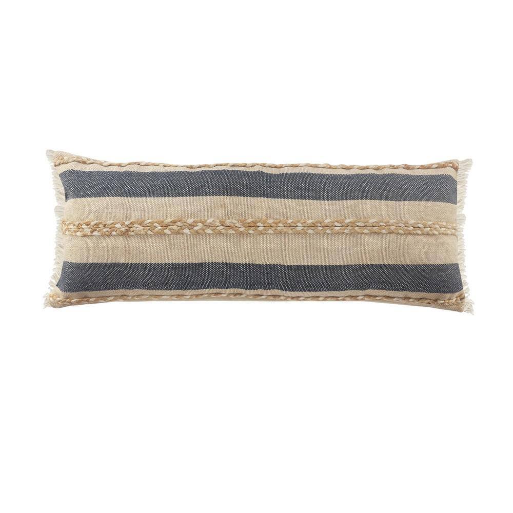 Atlantis Coastal Tan / Blue 14 in. x 36 in. Lumbar Striped Jute Braided Fri