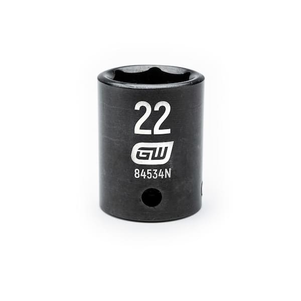 1/2 in. Drive 6 Point Metric Standard Impact Socket 22 mm