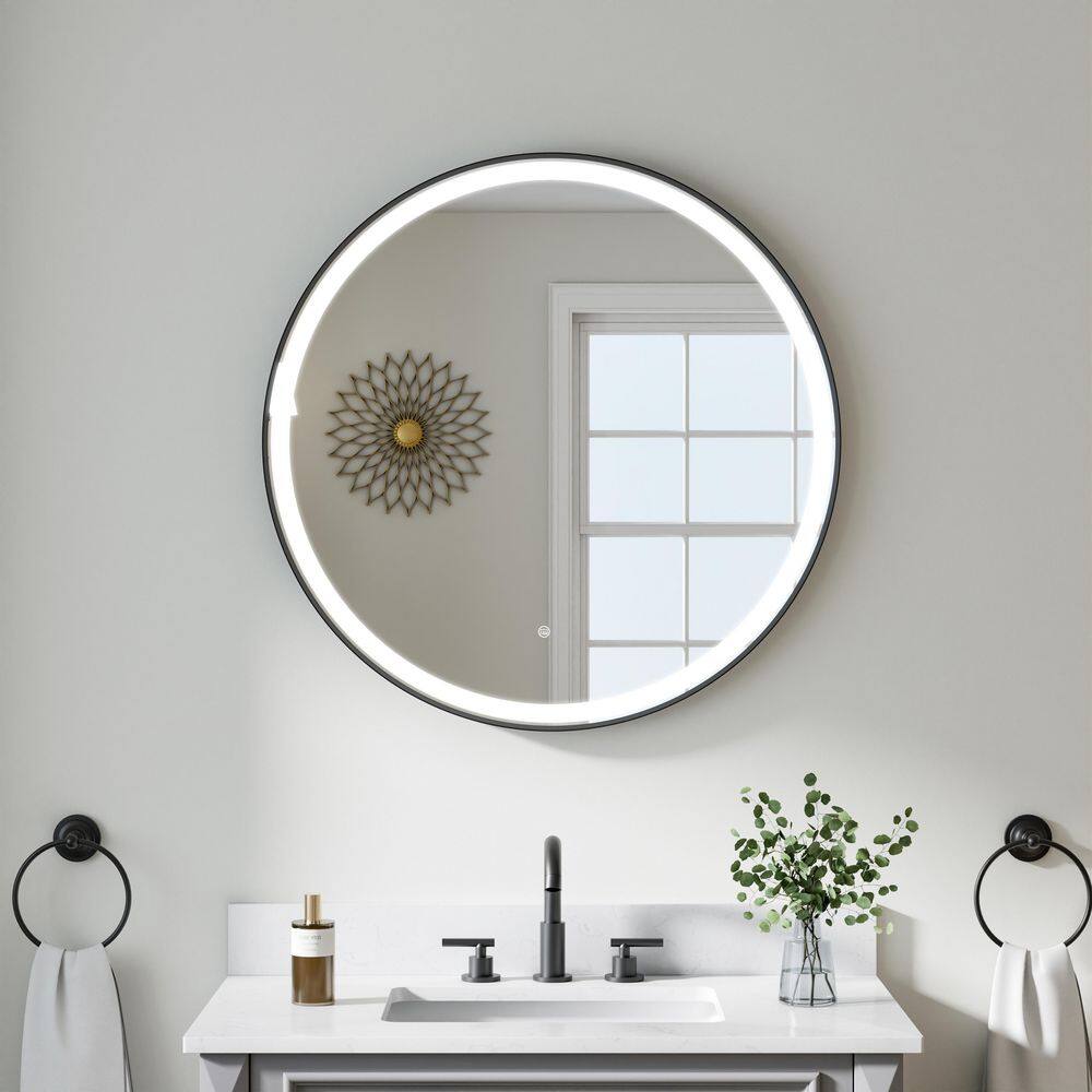 32 in. W x 32 in. H Round Framed LED Dimmable Anti-Fog Wall Bathroom Vanity Mirror in Matte Black, IP54 price history on PriceWatchPro