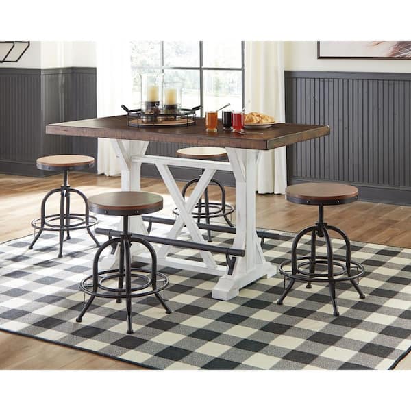 Valebeck Casual White/Brown Wood 30 in. Trestle Dining Table Seats 4