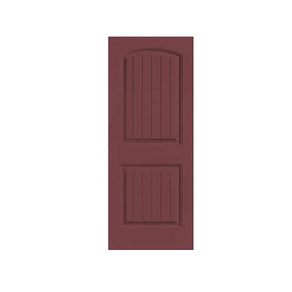 CALHOME Elegant 30 in. x 80 in. Maroon Stained Composite MDF 2 Panel Camber Top Interior Barn Door Slab