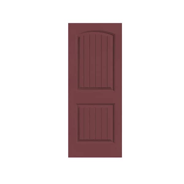 CALHOME Elegant 36 in. x 80 in. Maroon Stained Composite MDF 2 Panel Camber Top Interior Barn Door Slab
