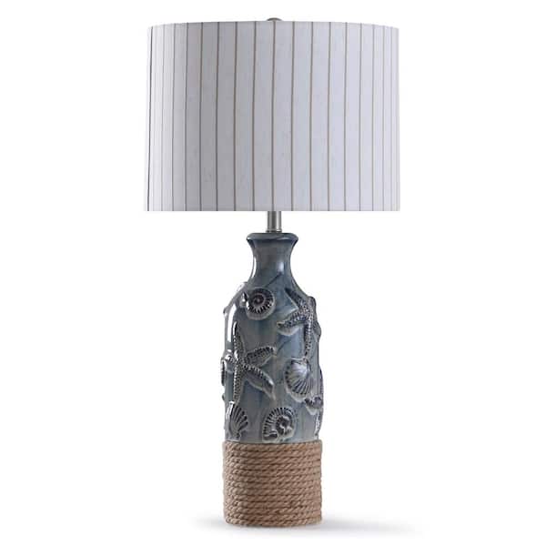 StyleCraft Bampton 32 in. Embossed Shell and Starfish Table Lamp with Drum Shade