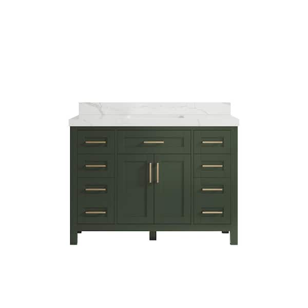 Willow Collections Cambridge 48 in. W x 22 in. D x 36 in. H Bath Vanity in Pewter Green with 2 in Calacatta Quartz Top