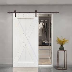X Series 42 in. x 84 in. White Knotty Pine Wood Interior Sliding Barn Door with Hardware Kit